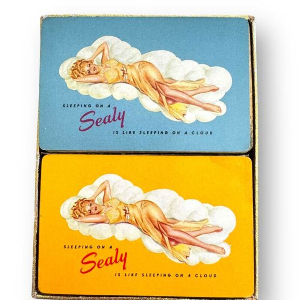 Sealy Mattress Pinup Girl Playing Cards Double Deck 1940s Brown Bigelow RediSlip